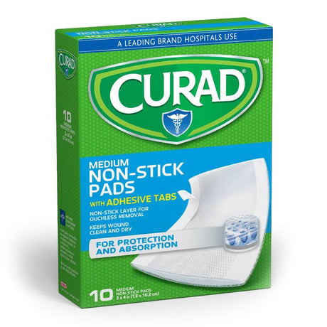 Curad Medium Non-Stick Pads with Adhesive Tabs, Sterile, 3" x 4", Box of 10 - 08019630020-Box - LL Medico
