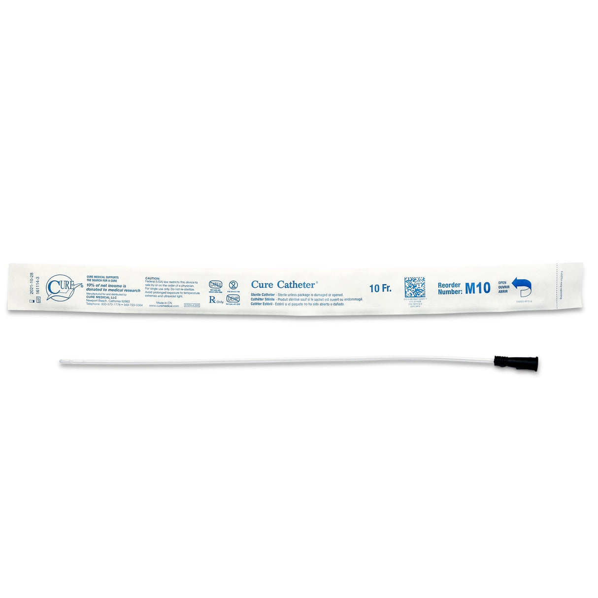 Cure Straight Tip Uncoated PVC Urethral Catheter, Male - M10-Box - LL Medico