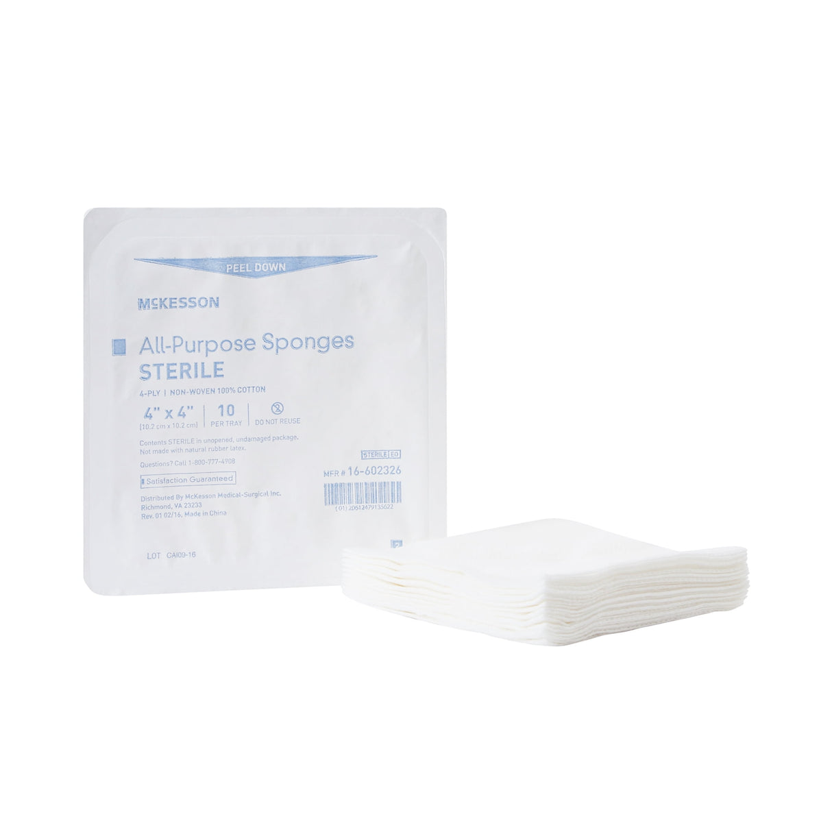 McKesson Sterile X-ray Detectable Gauze Sponge, 4 x 8 Inch, 16-Ply