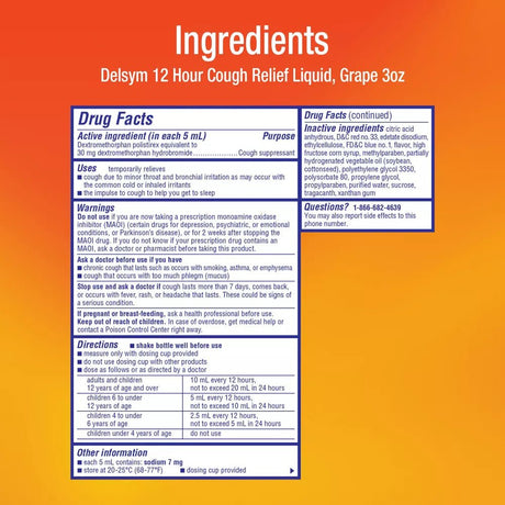 Delsym Extended - Release 12 Hour Cough Relief Liquid, Grape, 3 fl oz - 63824017163 - LL Medico