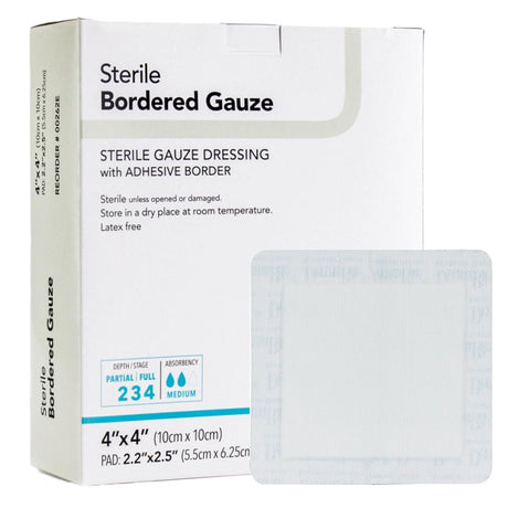 DermaRite Bordered Gauze, Island Dressing, 4 x 4", White, Gauze, Sterile - 00262E-Single - LL Medico