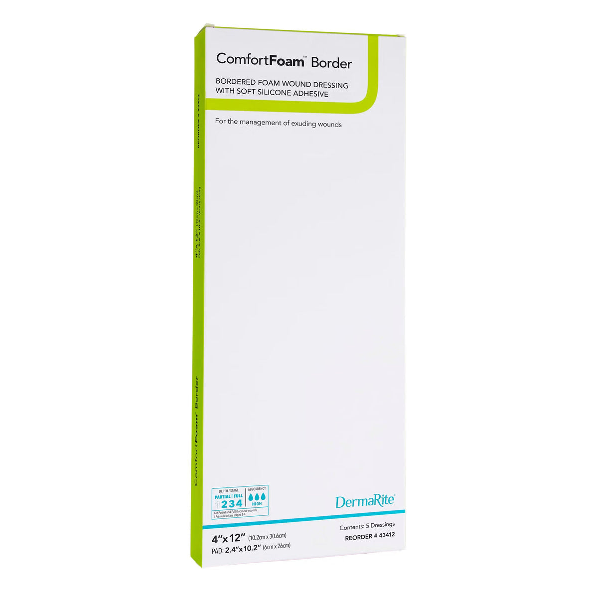 Dermarite ComfortFoam Border Foam Dressing, Waterproof, Silicone Adhesive, Sterile - 43412-Single - LL Medico