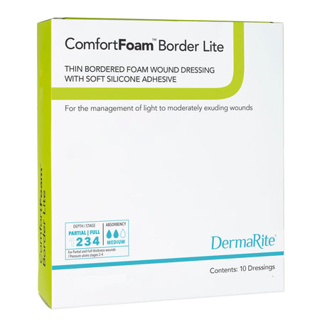 Dermarite ComfortFoam Border Lite Thin Foam Dressing, Square, Waterproof, Silicone Adhesive, Bordered, Sterile - 47440-Single - LL Medico