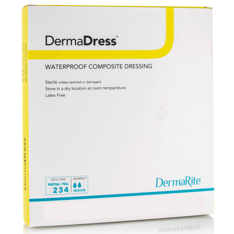 DermaRite DermaDress Composite Dressing, Adhesive, Square Sterile Waterproof Film Backing - 00277E-Single - LL Medico