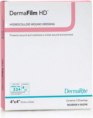 DermaRite DermaFilm HD Hydrocolloid Wound Dressing, Sterile, 4" x 4" - 00239E-Single - LL Medico