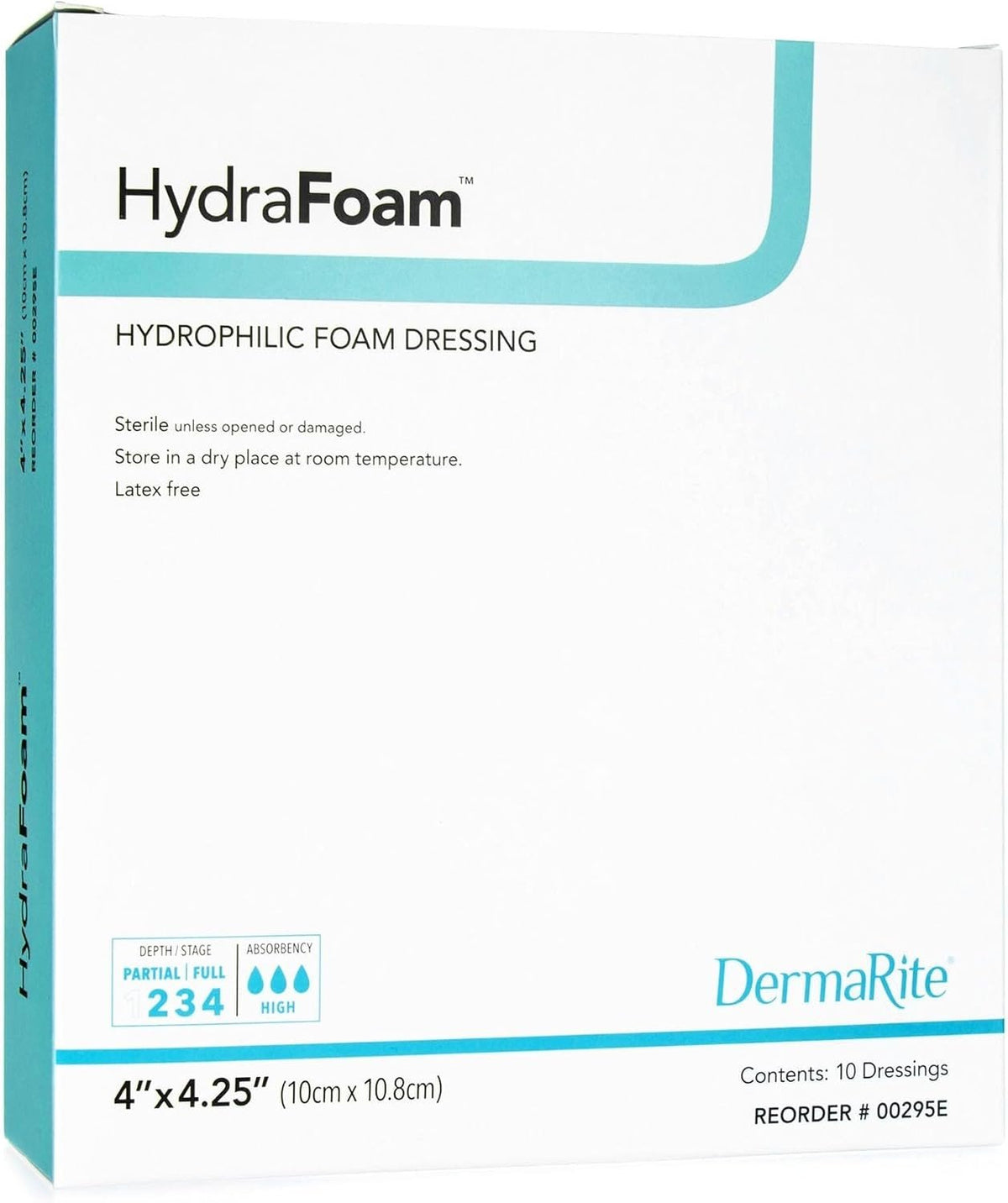 Dermarite HydraFoam Hydrophilic Foam Dressing, Sterile, Nonadhesive, 4 x 4.25" - 00295E-Single - LL Medico