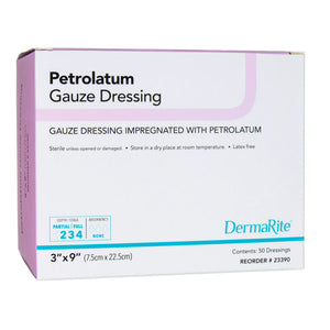 DermaRite Petrolatum Gauze Dressing, size 3" x 9" box front