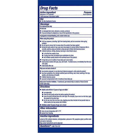 Differin 0.1% Adapalene Gel Acne Treatment, 45-gram Pump Bottle - 30299492045-Single - LL Medico