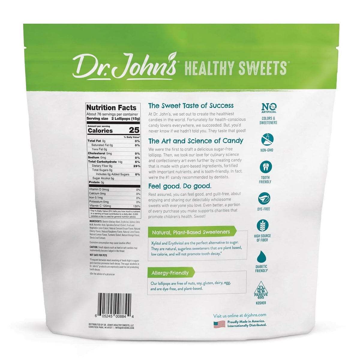 Dr. John's Sugar Free Classic Fruit Lollipops - SOCFC100.2-Bag - LL Medico
