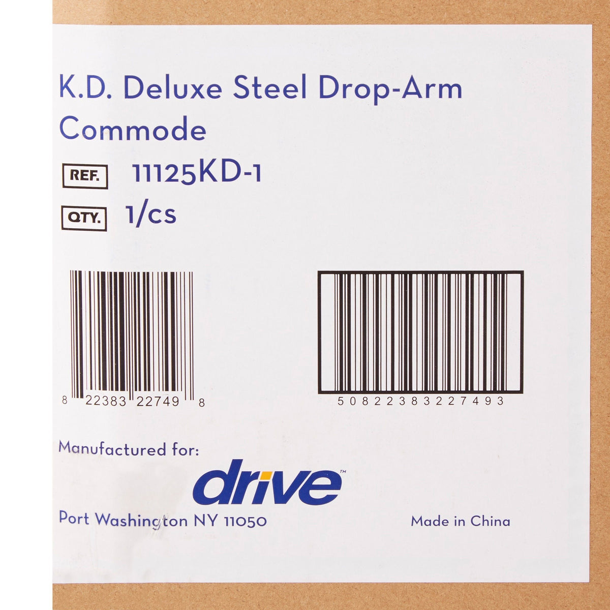 Drive Deluxe Steel Drop-Arm Commode, 13.75" Seat Width, 300 lb Capacity - 11125KD-1-Single - LL Medico