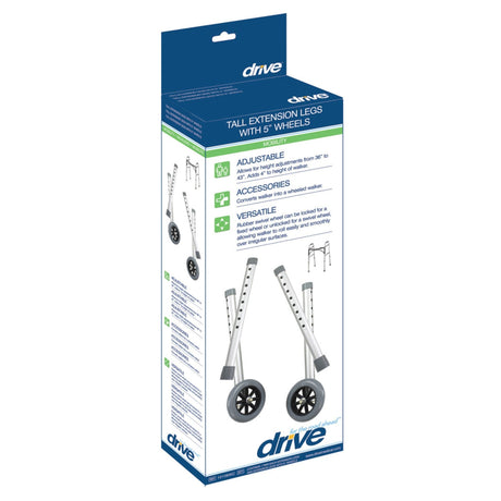 Drive Extended Height Walker Extension Legs with Wheels, 5" - 10108WC-Box - LL Medico