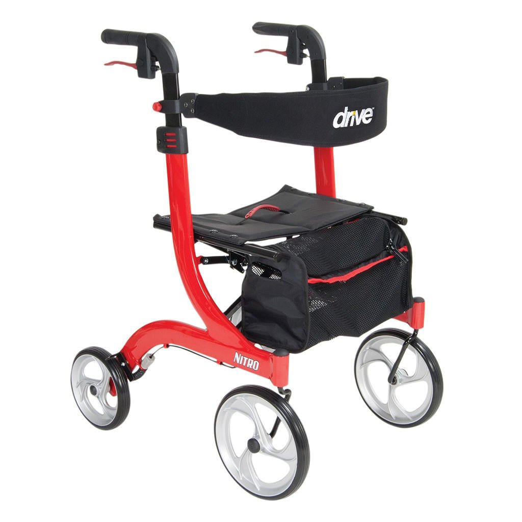 Drive Nitro Aluminum 4 Wheel Rollator, Red, 10