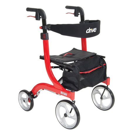 Drive Nitro Aluminum 4 Wheel Rollator, Red, 10" Casters - RTL10266 - LL Medico