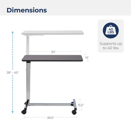 Drive Overbed Table Non-Tilt Top with Adjustment Handle, 28" to 45" Height Range - 13067-Case - LL Medico