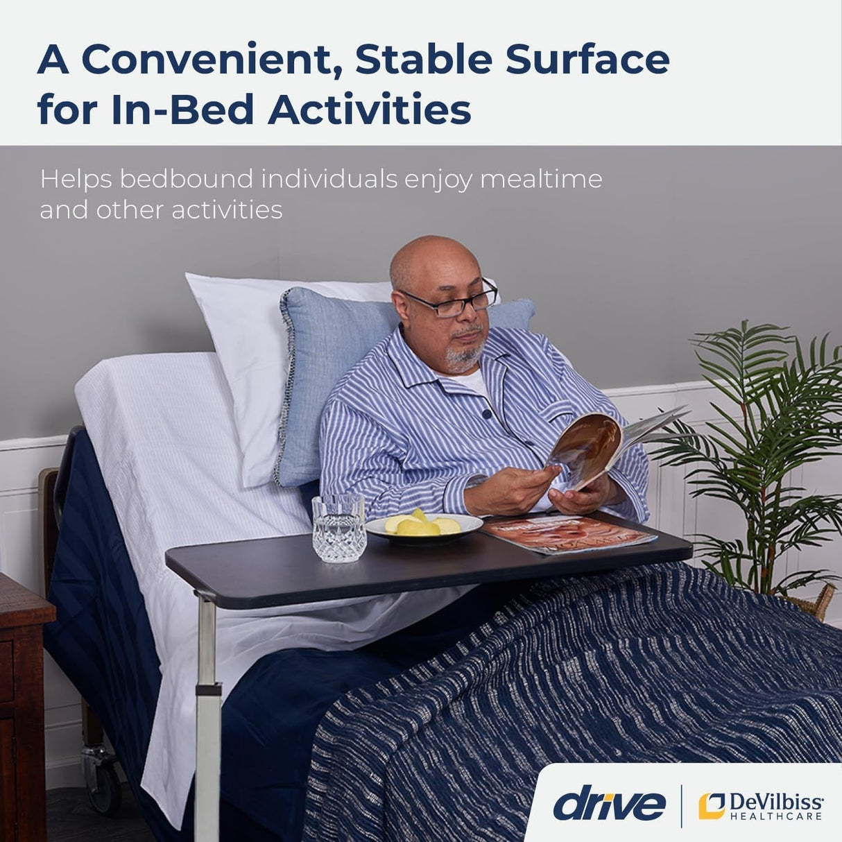 Drive Overbed Table Non-Tilt Top with Adjustment Handle, 28" to 45" Height Range - 13067-Case - LL Medico