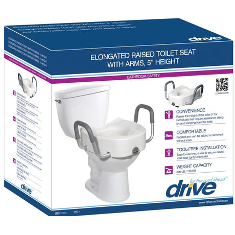 Drive Raised Elongated Toilet Seat with Lock and Arms - 12013 - LL Medico