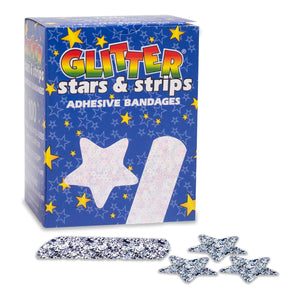 Dukal Glitter Stars & Strips Adhesive Bandages, Sterile, Assorted Sizes - GLIAST100-Box - LL Medico