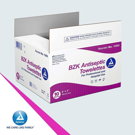 Dynarex BZK Antiseptic Towelettes, 5" x 7" - 1303-Box - LL Medico