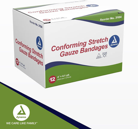 Dynarex Conforming Stretch Gauze Bandages, Non-Sterile, 4" x 4.1 Yard - 3104-Box - LL Medico