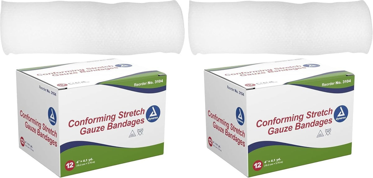 Dynarex Conforming Stretch Gauze Bandages, Non-Sterile, 4" x 4.1 Yard - 3104-Box - LL Medico