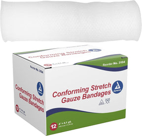 Dynarex Conforming Stretch Gauze Bandages, Non-Sterile, 4" x 4.1 Yard - 3104-Box - LL Medico