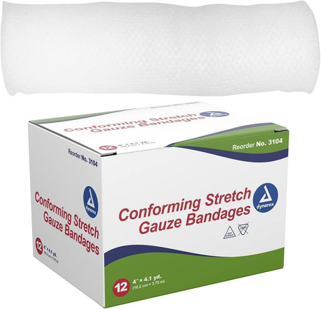 Dynarex Conforming Stretch Gauze Bandages, Non-Sterile, 4" x 4.1 Yard - 3104-Box - LL Medico