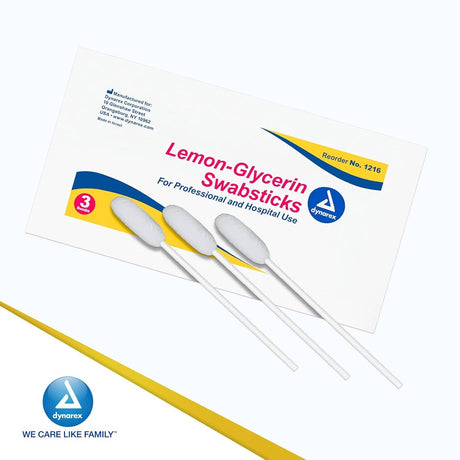 Dynarex Lemon-Glycerin Swabsticks, Foam Tip, 3 Swabsticks per Packet - 1216-Pack - LL Medico