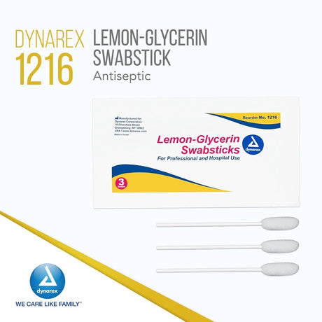 Dynarex Lemon-Glycerin Swabsticks, Foam Tip, 3 Swabsticks per Packet - 1216-Pack - LL Medico