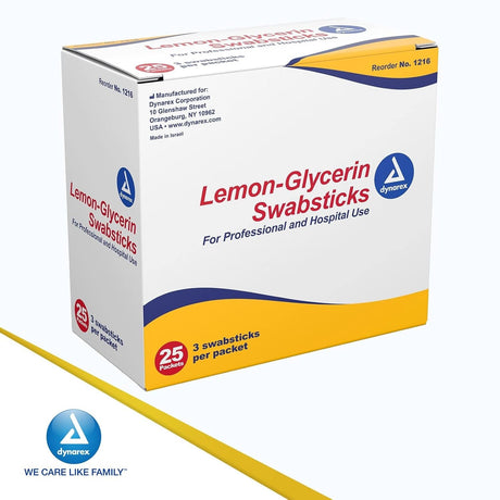 Dynarex Lemon-Glycerin Swabsticks, Foam Tip, 3 Swabsticks per Packet - 1216-Pack - LL Medico