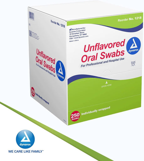 Dynarex Unflavored Oral Swabs, Individually Wrapped, Box of 250 - 1218-Box - LL Medico