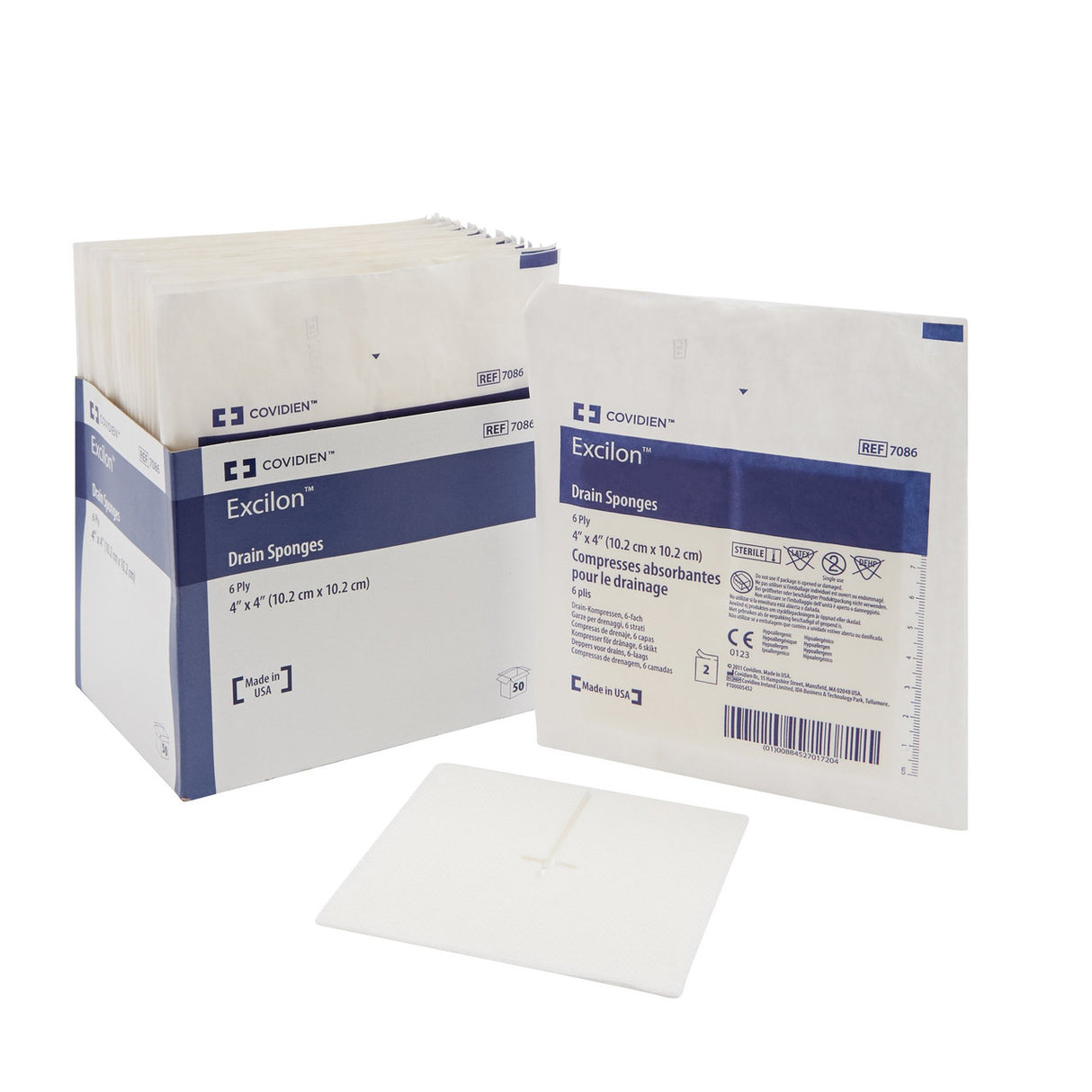 Excilon I.V. / Drain Split Dressing, 4 x 4 Inch, 6-Ply