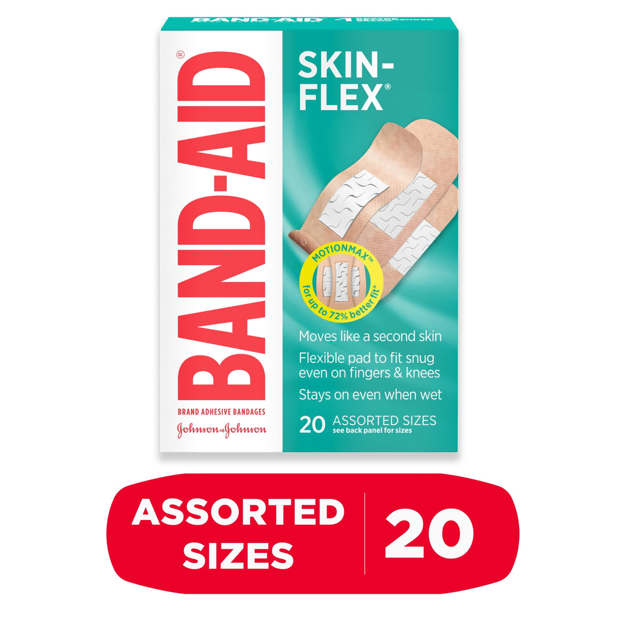 Band-Aid Skin-Flex Adhesive Bandages, Sterile, Assorted Sizes, Box of 20
