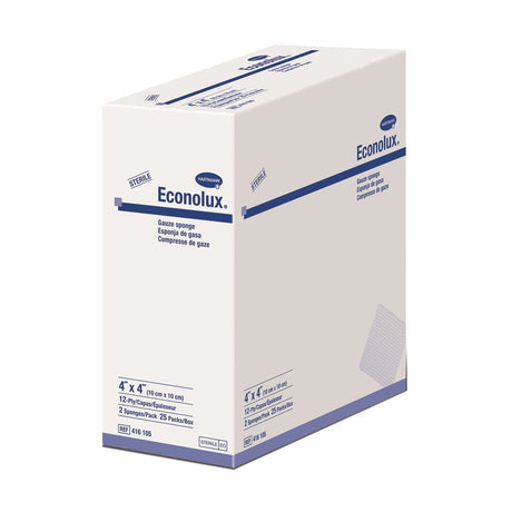 Econolux Gauze Sponge, Sterile, 4 x 4", 12-Ply, Cotton, White - 416105-Box - LL Medico