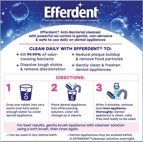 Efferdent Complete Clean Anti-Bacterial Dental Appliance Cleanser Tablets, Box of 44 - 81483201586-Box - LL Medico