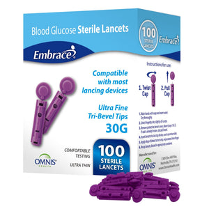 Embrace Lancets, 30 Gauge, 100 Count - SHN02GM0123-Box - LL Medico