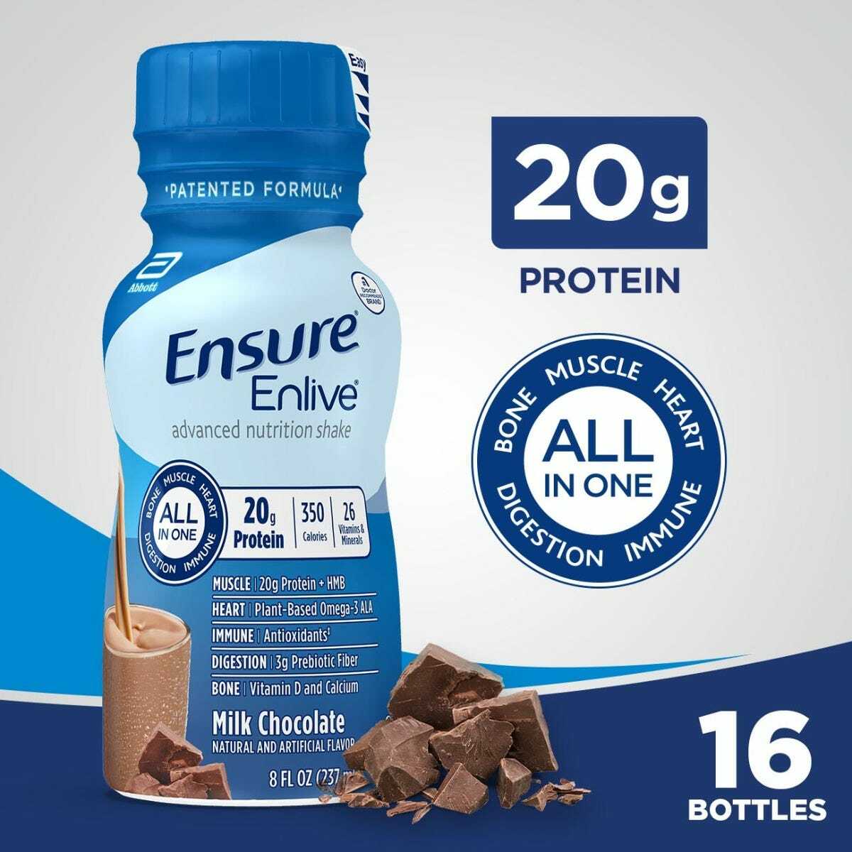 Ensure Enlive Milk Chocolate, 8 oz Bottle, CS/24 - 64283-Case - LL Medico
