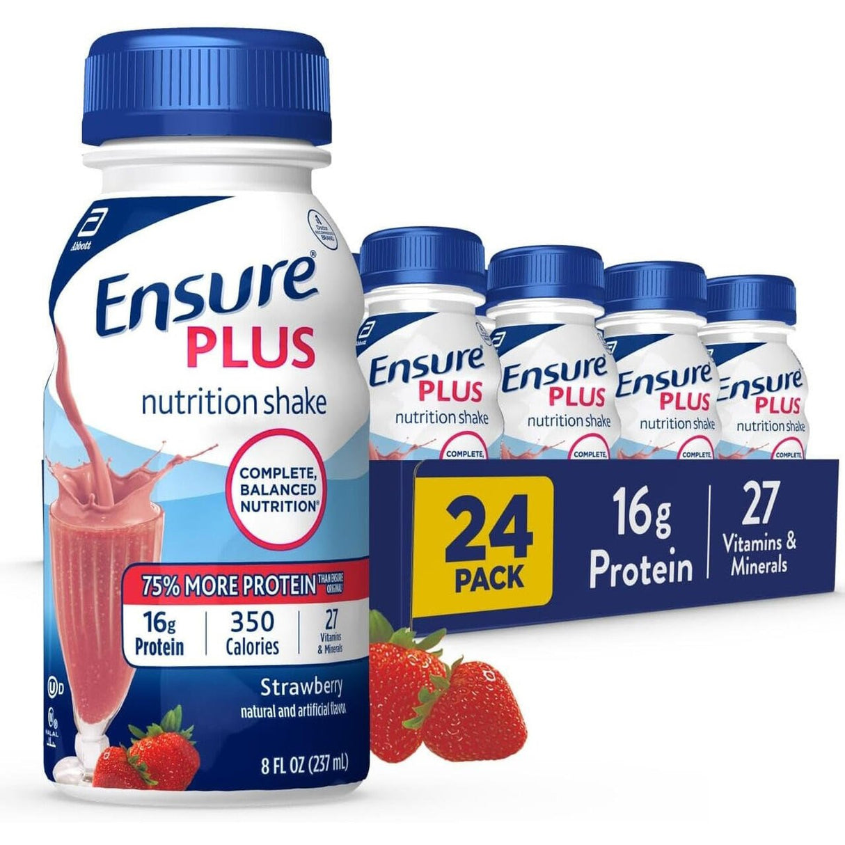 Ensure Plus Nutritional Shake, Strawberry, 8 oz Bottle, CS/24 - 57269-Case - LL Medico