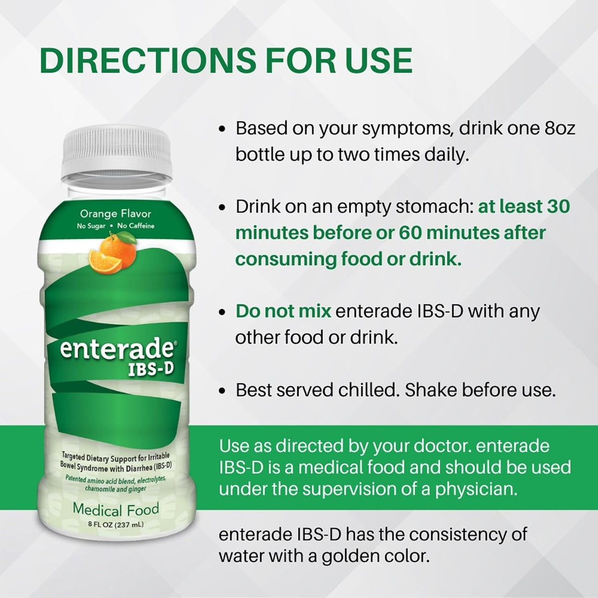 enterade IBS-D Oral Supplement, Orange, 8 oz - 850052516215-Case - LL Medico