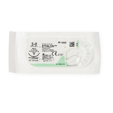 Ethilon Nonabsorbable Suture with Needle, Nylon Monofilament, Size 3-0, PS-2 0.375 Circle Precision Reverse Cutting Needle, Sterile - 1669H-Dozen - LL Medico