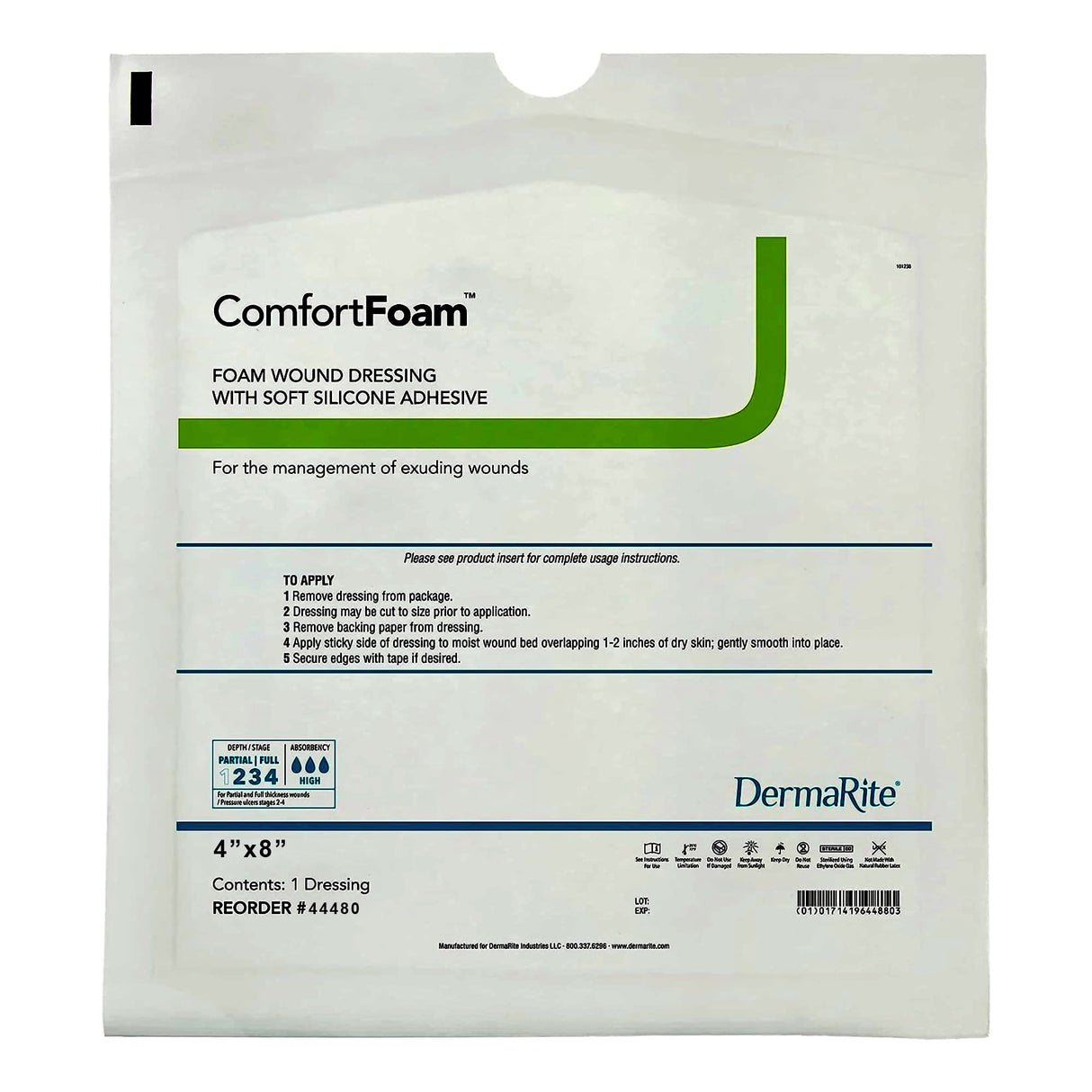 ComfortFoam Bordered Foam Wound Dressing w/ Soft Silicone Adhesive, 6 x 8 Inch