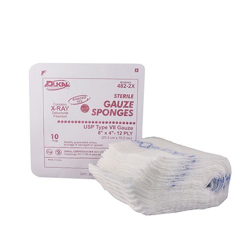 Dukal USP Type VII X-Ray Detectable Gauze Sponge, 4 x 4 Inch, 12-Ply