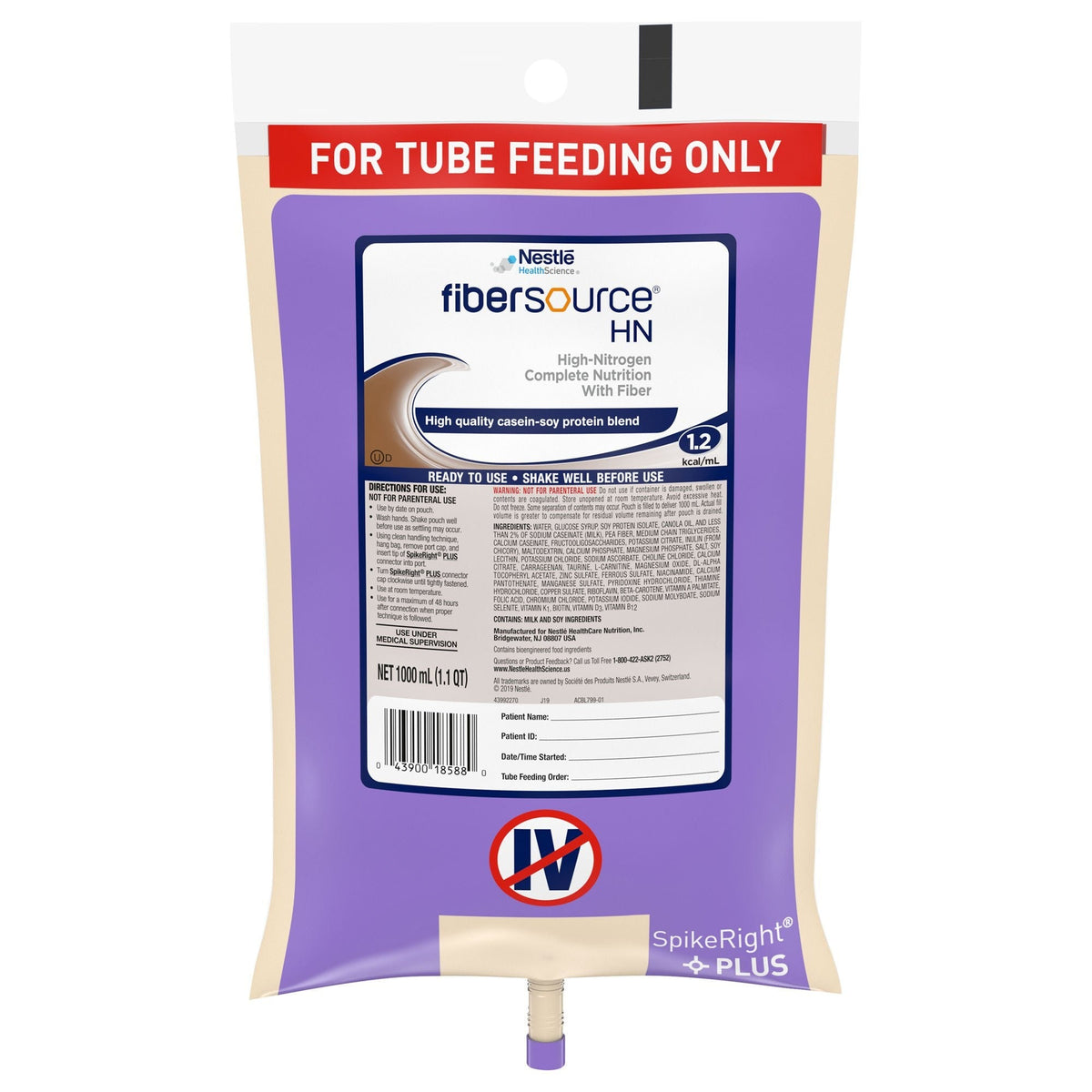 Fibersource HN Tube Feeding Formula, Unflavored, 1000 mL - 10043900185887-Single - LL Medico
