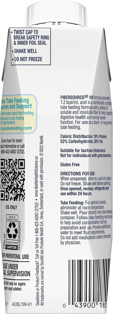 Fibersource HN Tube Feeding Formula, Unflavored, 250 mL - 10043900185504-Case - LL Medico