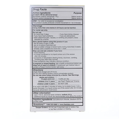 Fleet Enema, Monobasic Sodium Phosphate / Dibasic Sodium Phosphate, 19 g-7 g - 00132020142-Box - LL Medico