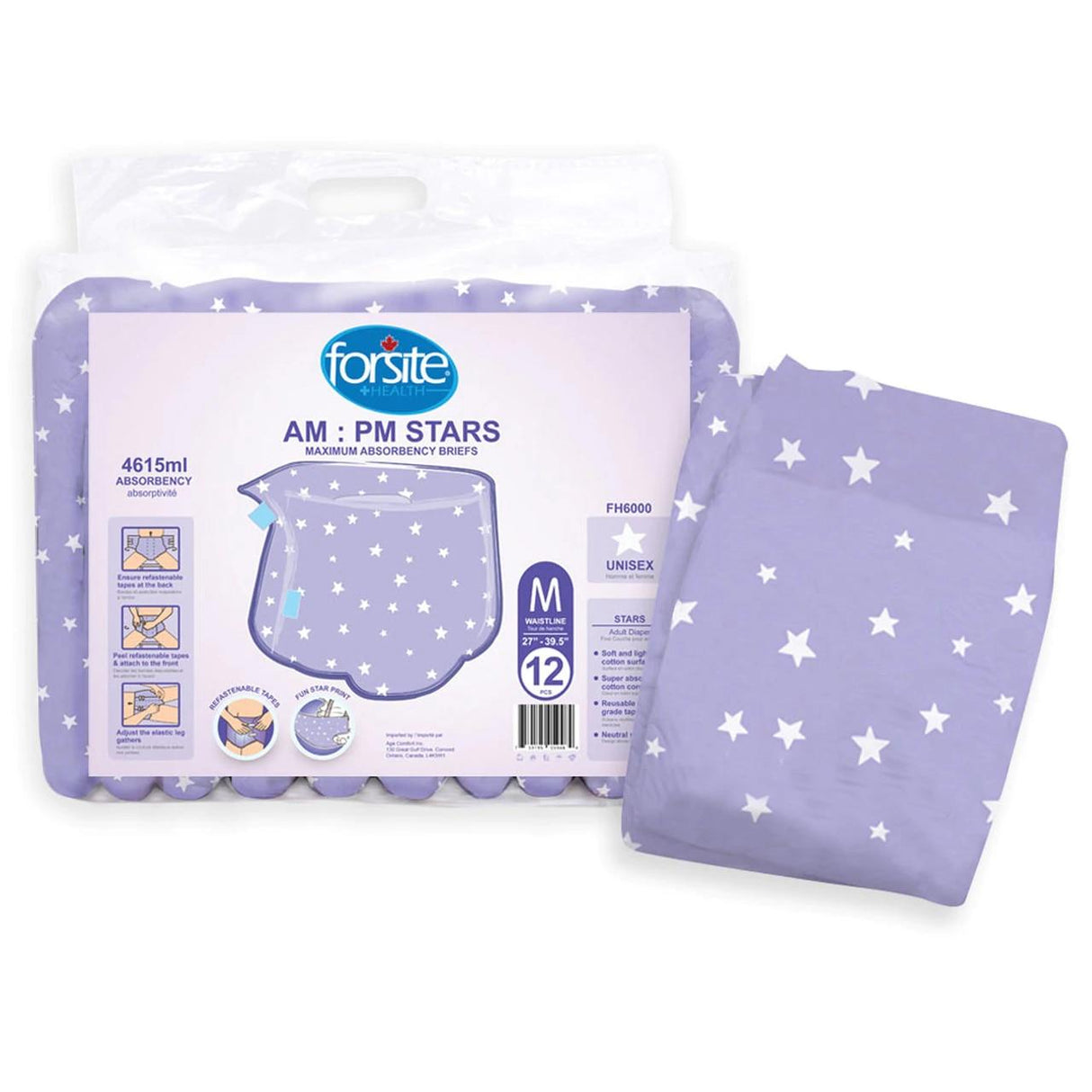Forsite AM:PM Adult Diapers w/ Plastic Backing, Stars - FH6000-Trial - LL Medico