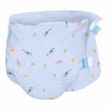 The Forsite Health Forsite AM:PM Adult Diapers w/ Plastic Backing, Under the Sea, are light blue disposable ABDL briefs with fish, dolphins, seaweed, starfish, bubbles, blue and white tabs, and offer maximum absorbency for incontinence.