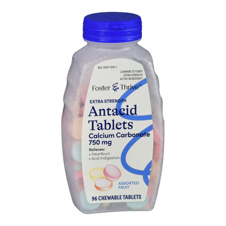 Foster & Thrive Extra Strength Antacid Calcium Carbonate 750 mg Chewable Tablet, Fruit - 70677107601-Bottle - LL Medico