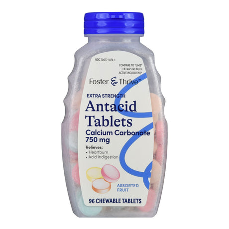 Foster & Thrive Extra Strength Antacid Calcium Carbonate 750 mg Chewable Tablet, Fruit - 70677107601-Bottle - LL Medico