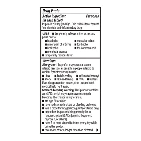 Foster & Thrive Ibuprofen 200 mg Coated Tablets, Drug Facts panel