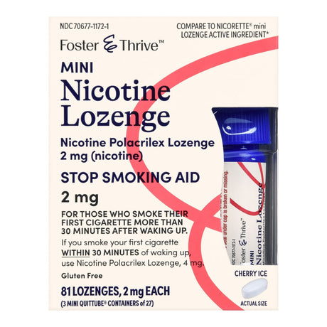 Foster & Thrive Mini Nicotine Polacrilex Lozenges, 2 mg, Cherry Ice - 70677117201-Pack - LL Medico
